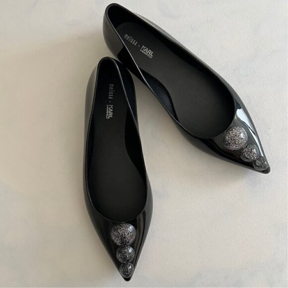 Melissa x Karl Lagerfeld Rubber Pointed Toe Flats - Picture 1 of 8